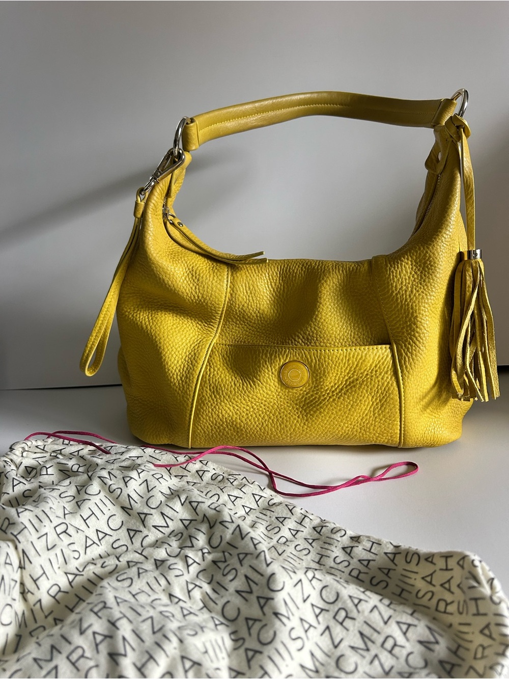 Isaac Mizrahi Yellow Leather Hobo Bag with Tassel - Picture 2 of 4